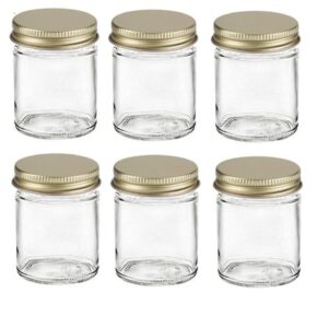 Nakpunar 2 oz Straight Sided Glass Jars with Plastisol Lined Lids (Gold, 6)