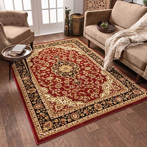 Well Woven Barclay Collection Medallion Kashan Red 5x7 Area Rug - for Living Room, Bedroom, and Dining Room