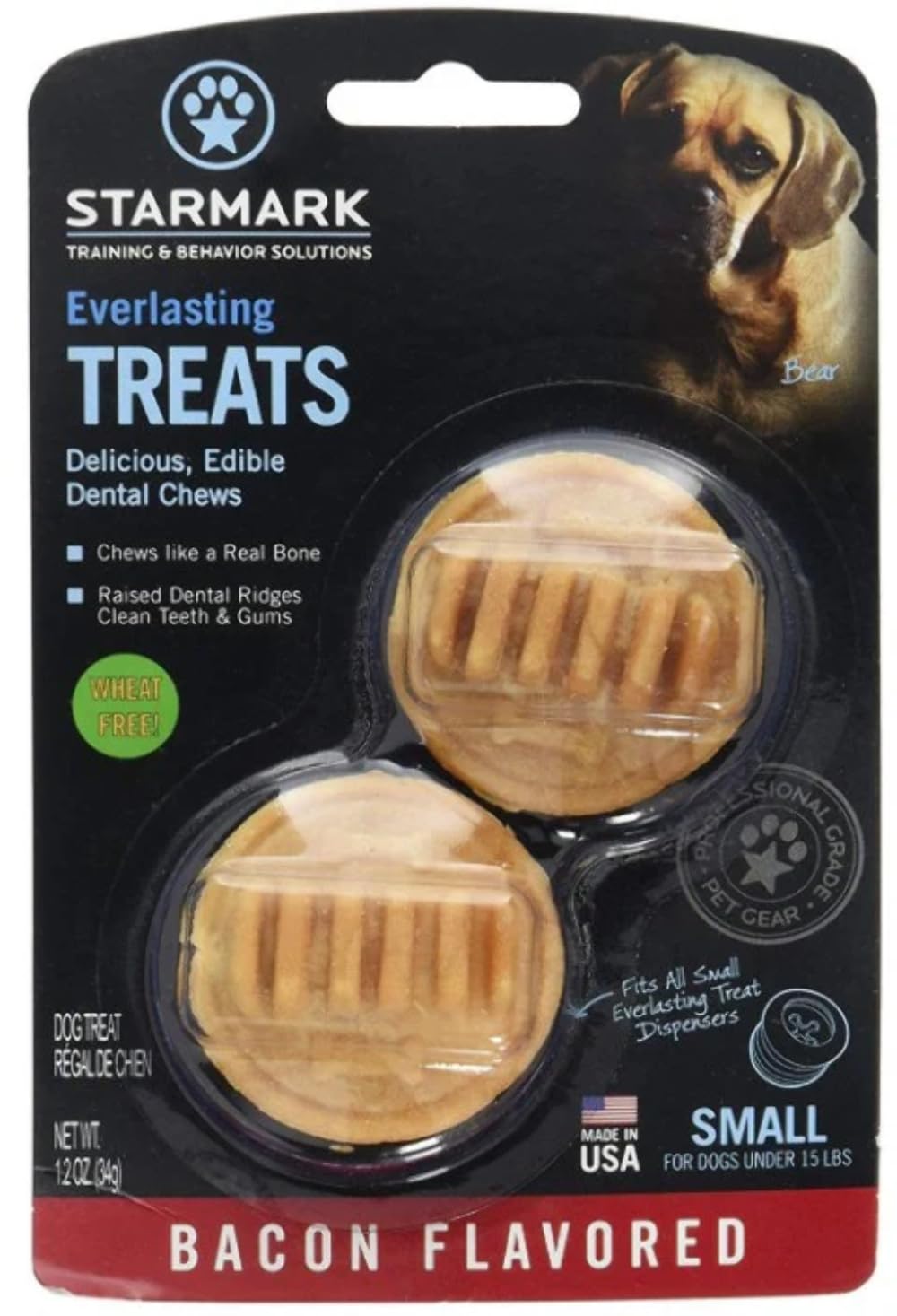 StarMark Everlasting Bacon Dog Dental Chews, Small (4 Pack)