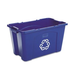 rubbermaid commercial stacking recycle bin, rectangular, polyethylene, 18 gal, blue