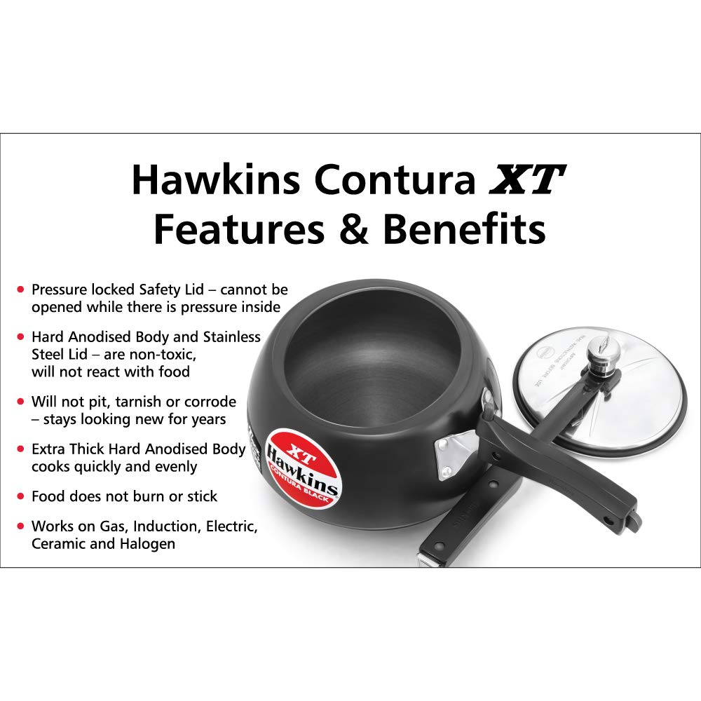 Hawkins CXT30 Contura Hard Anodized Induction Compatible Extra Thick Base Pressure Cooker, Black, 3L, 3 L