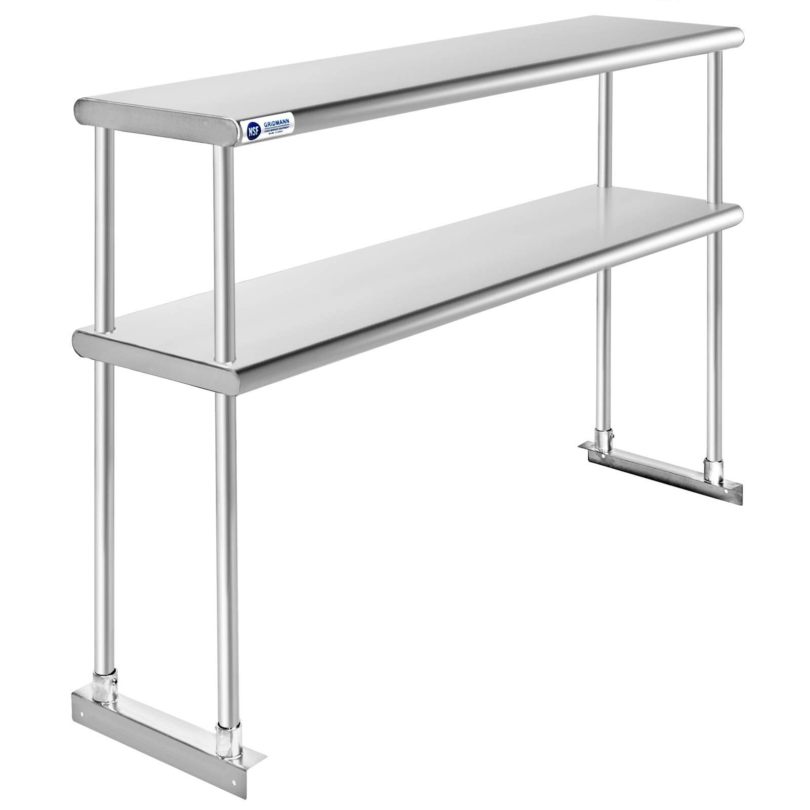 GRIDMANN NSF Stainless Steel Commercial 2 Tier Double Overshelf 48 in. x 12 in. for Kitchen Prep & Work Table