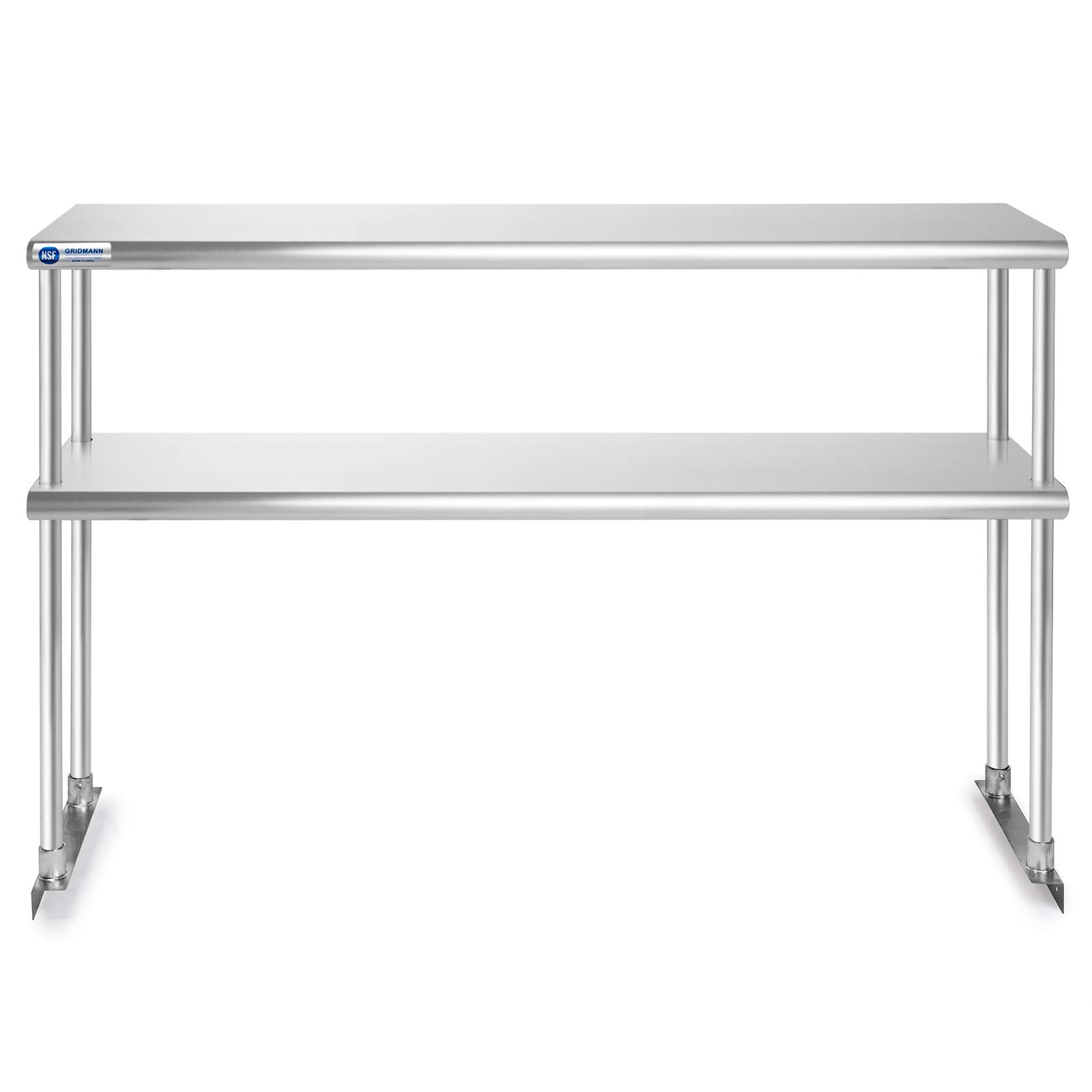 GRIDMANN NSF Stainless Steel Commercial 2 Tier Double Overshelf 48 in. x 12 in. for Kitchen Prep & Work Table