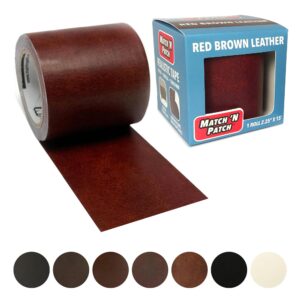 match 'n patch realistic leather repair tape - durable, easy-to-apply, professional grade, versatile use, designed in north carolina for furniture restoration & diy - red brown, 2.25 inch x 15 feet