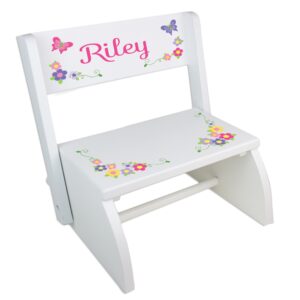 my bambino personalized pink purple butterfly step stool bench girl's