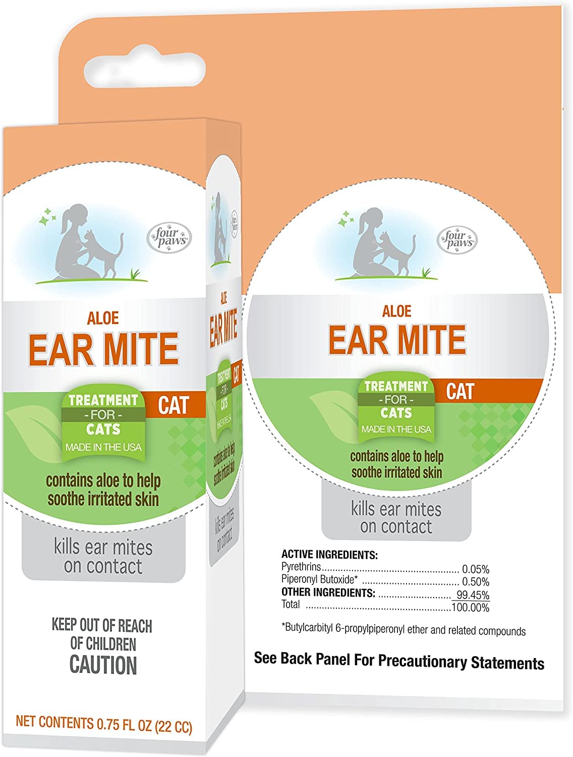 Four Paws 3 Pack of Aloe Ear Mite Treatment for Cats, 0.75 Fluid Ounces Each, Kills on Contact