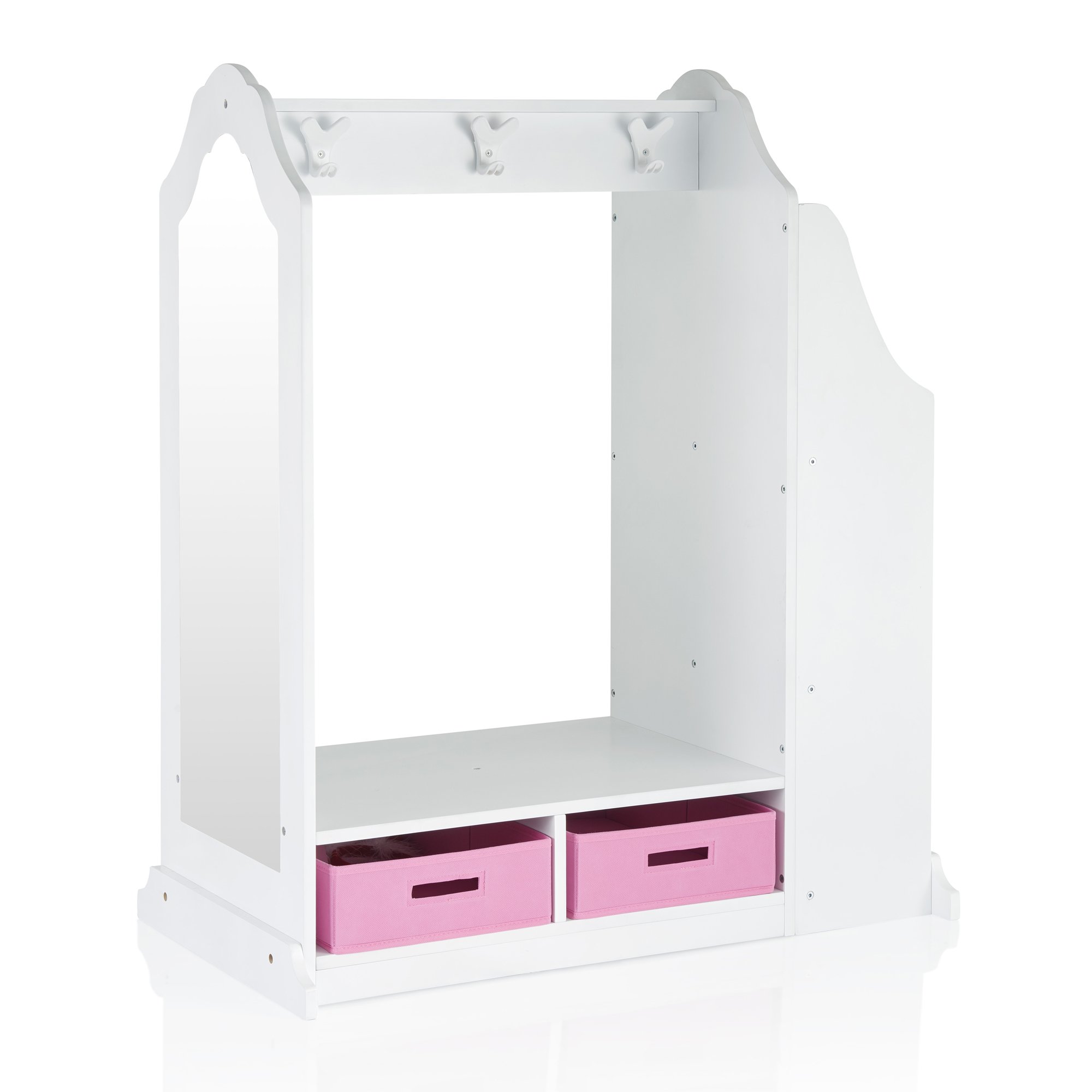 Guidecraft Dress Up Vanity – White: Dresser, Armoire with Storage Bins and Mirror for Kids, Toddlers Playroom Organizer, Children Furniture