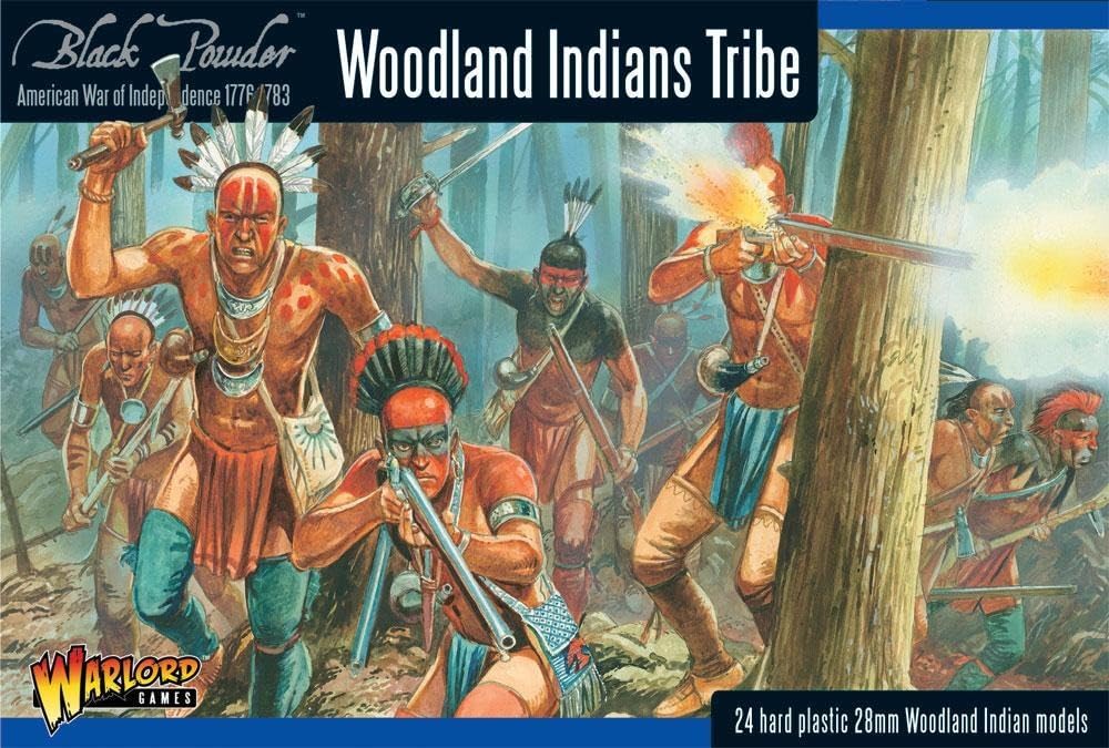 Warlord Black Powder Revolutionary War Native American Woodland Indians Tribe 1:56 Tabletop Miniatures - Plastic Paintable 1700-1900 Soldiers Set, Table Top 28mm Military Minifigures for Adults