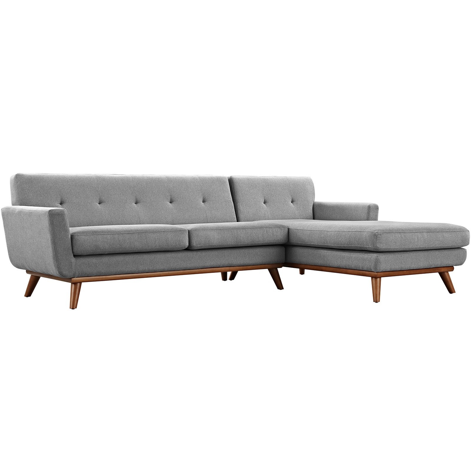 Modway Engage Right Facing Sectional Sofa in Mid-Century Modern Upholstered Fabric Expectation Gray