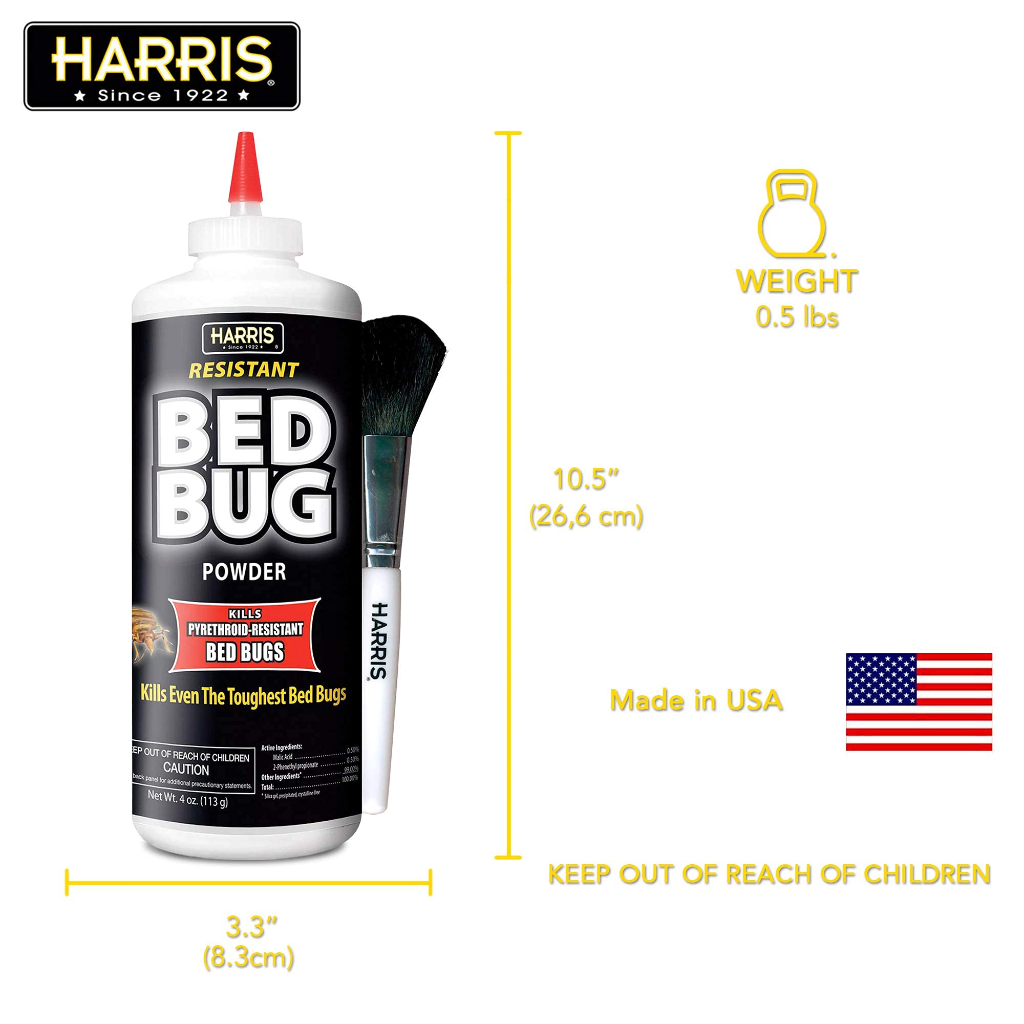 HARRIS Bed Bug Killer Powder, 4oz with Application Brush