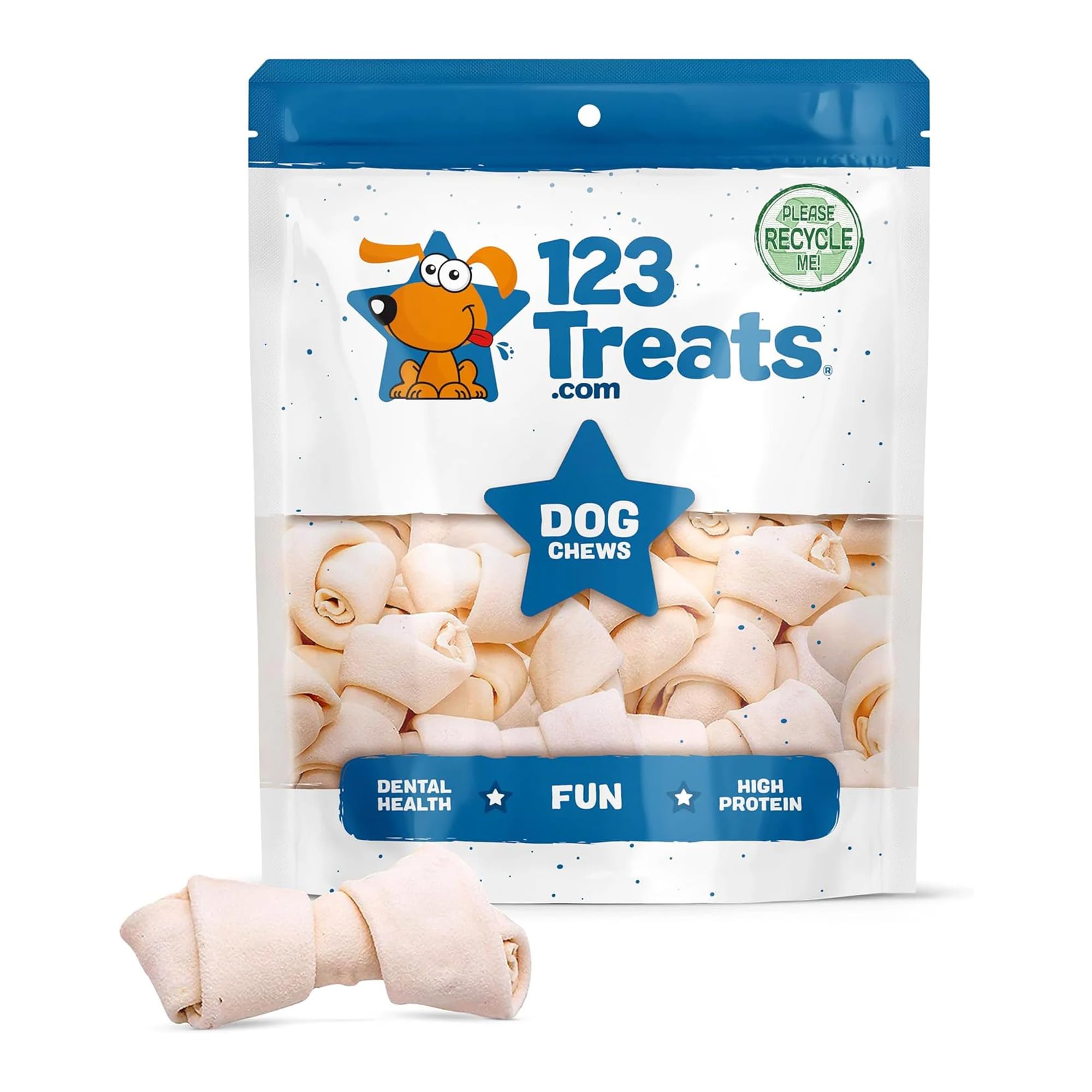 123 Treats Rawhide Bones for Dogs– 6-7" (10 Count) Natural Raw Hide Bones, Long Lasting Dog Chews, Free Range Rawhide Chews for Dogs with No Additives or Hormones, | Ideal for All Dog Sizes