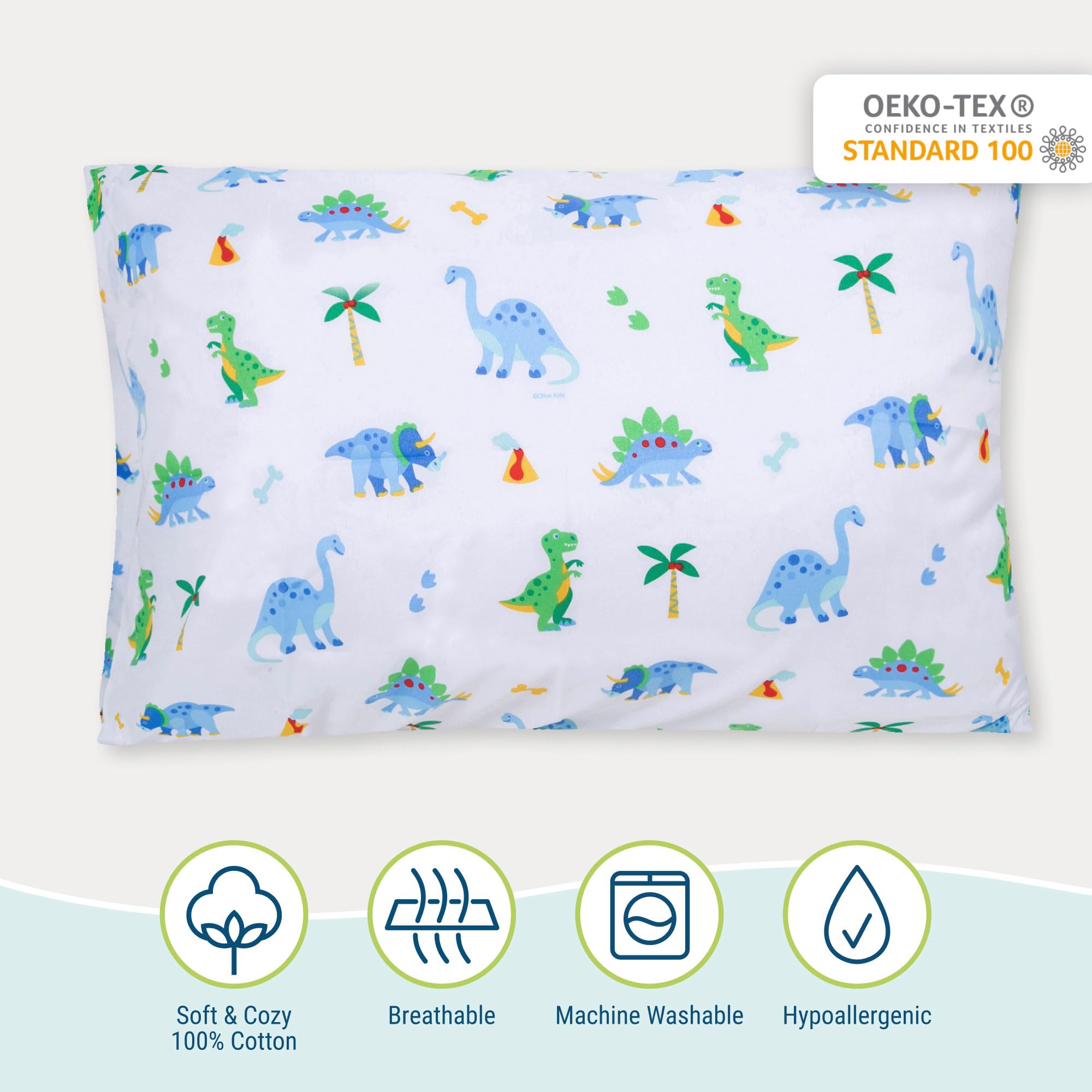 Wildkin 100% Cotton Kids Pillow Case for Boys & Girls, Soft & Breathable Fabric Pillow Cover, Kids Pillowcases Fits Standard Size Pillow, Measures 20 x 30 Inches (Dinosaur Land)