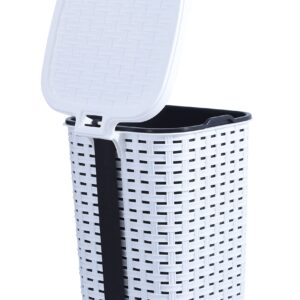 Superio Small Outdoor Trash Can with Lid for Dog Poop 3 Gallon/12 L Mini Plastic Garbage Can with Foot Pedal for Bathroom, Bedroom, Office, Patio, Wicker White