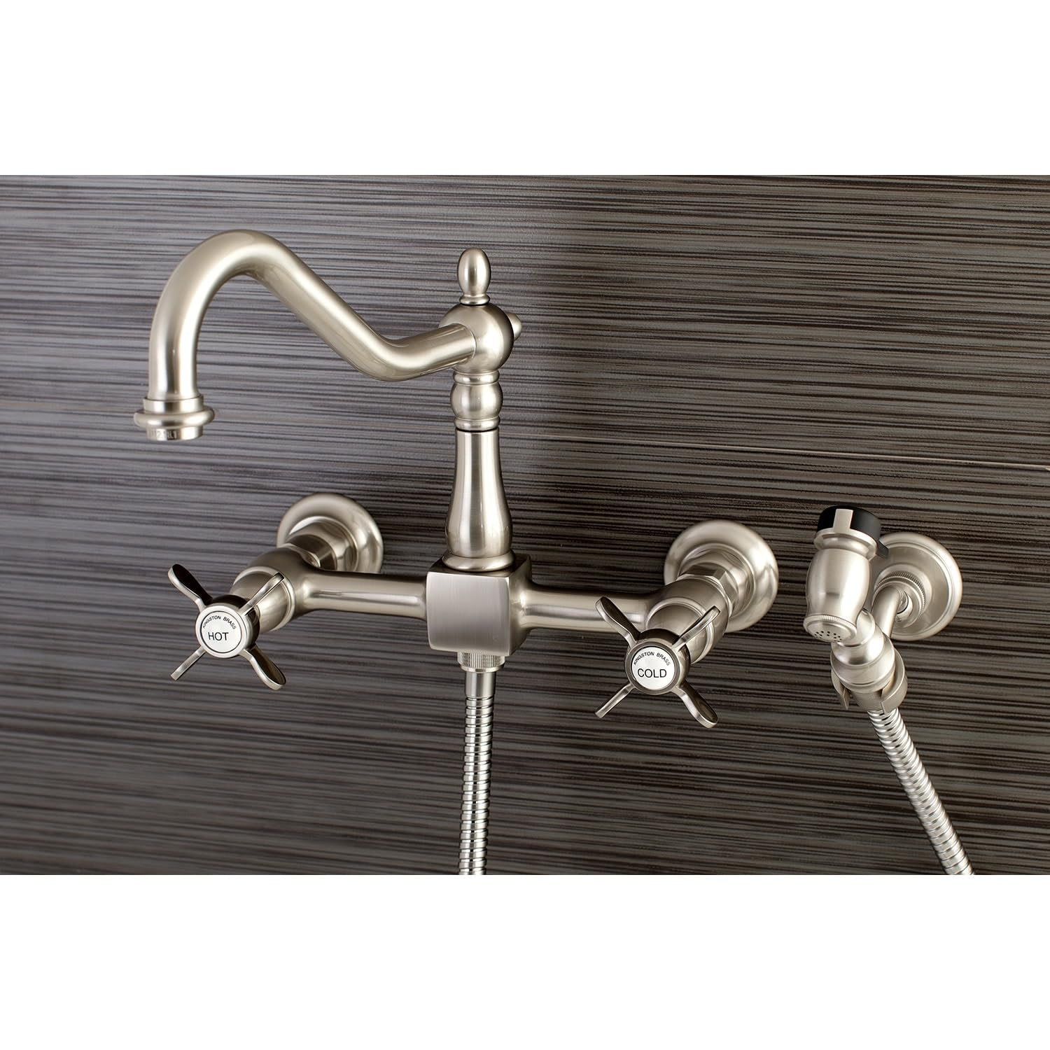 Kingston Brass KS7755ALBS+ English Country Kitchen Faucet with Brass Sprayer, Oil Rubbed Bronze Finish