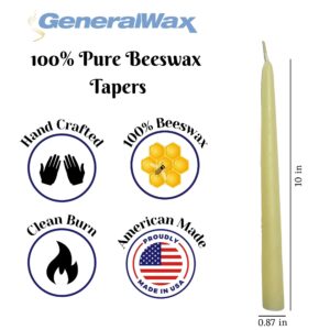 100% Natural Beeswax Taper Candles | Light Yellow | Dinner Candles | Drip-Resistant (12-PK Beeswax Tapers)