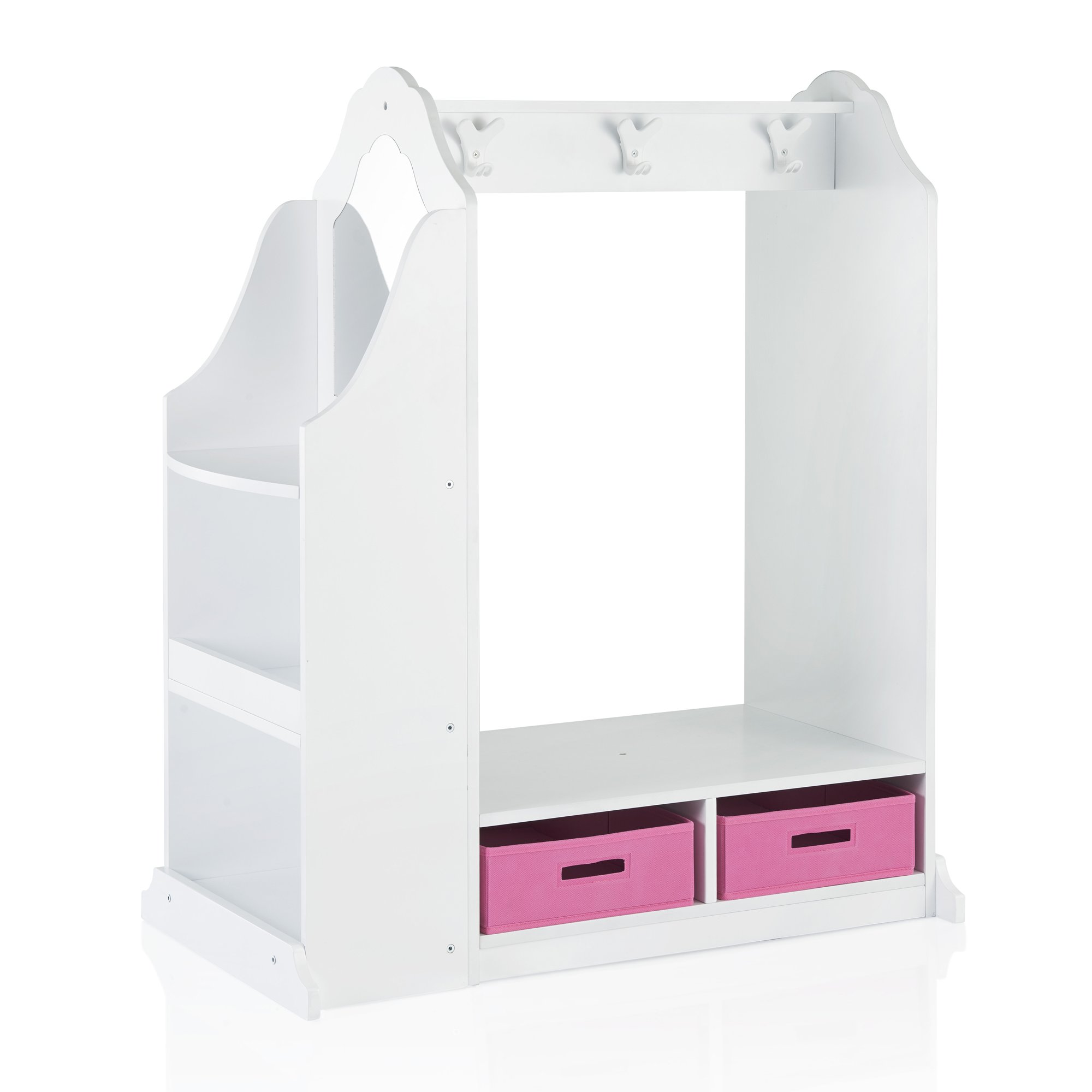 Guidecraft Dress Up Vanity – White: Dresser, Armoire with Storage Bins and Mirror for Kids, Toddlers Playroom Organizer, Children Furniture