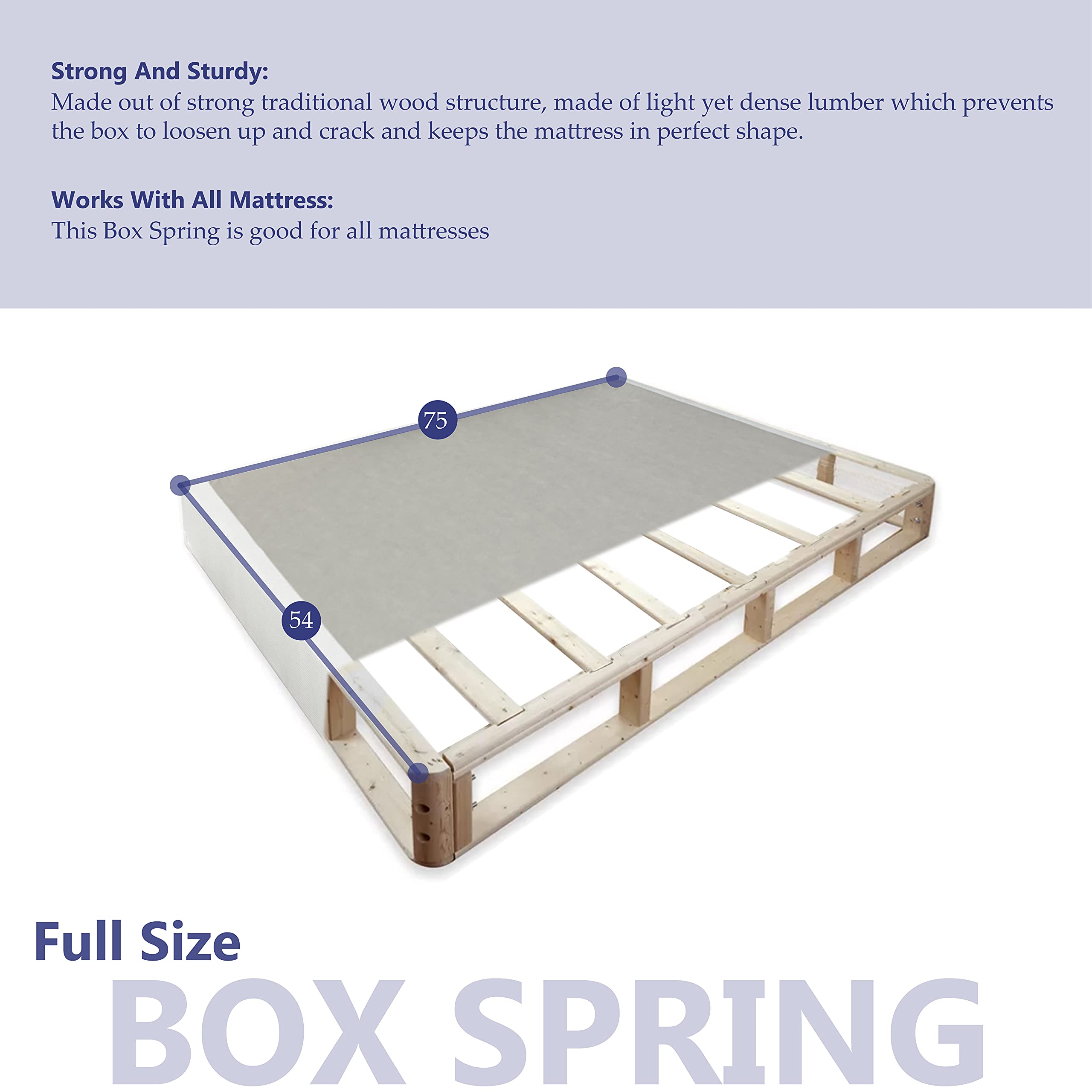 Spinal Solution 4-Inch Wood Split Low Profile Traditional Box Spring/Foundation for Mattress Set, Full, 1