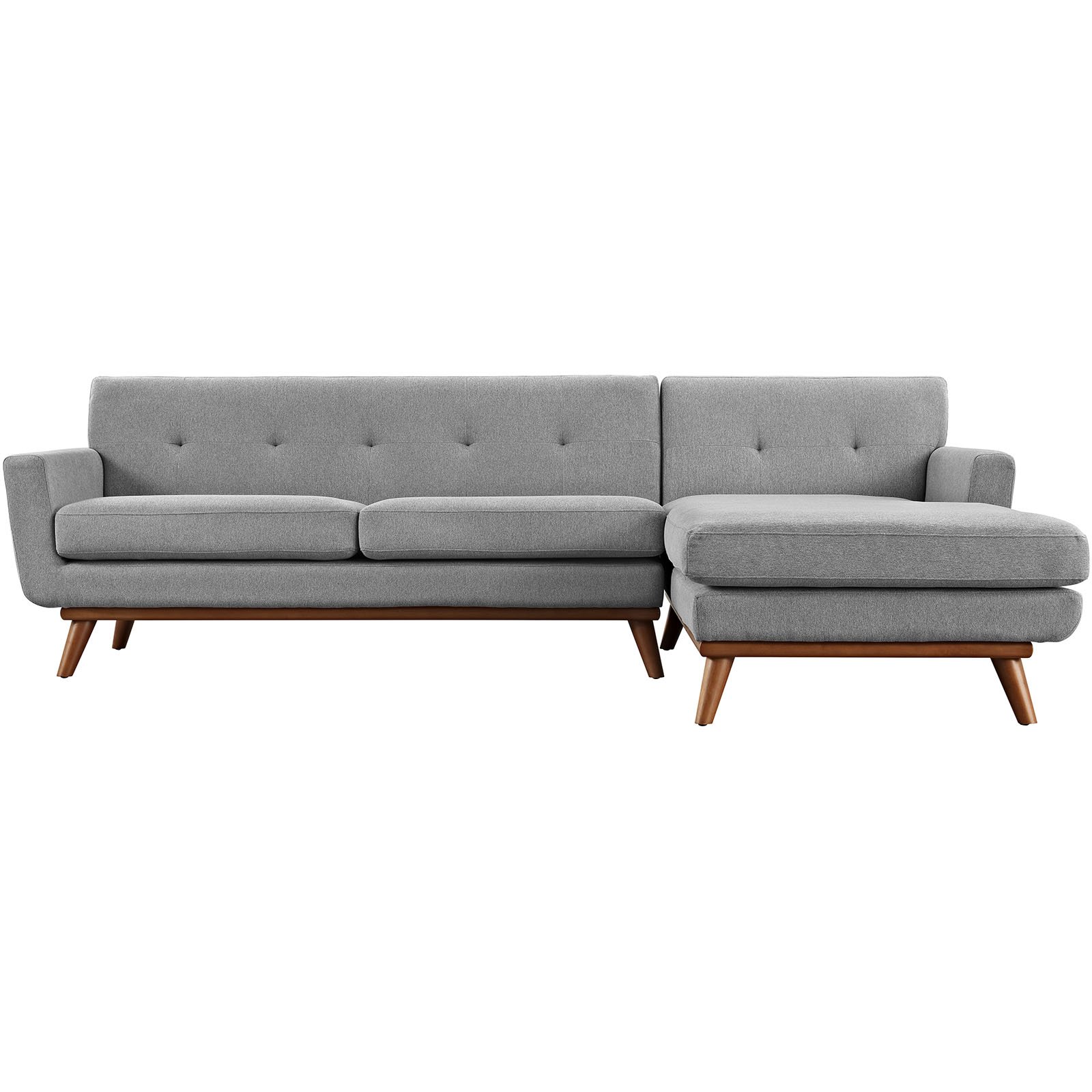 Modway Engage Right Facing Sectional Sofa in Mid-Century Modern Upholstered Fabric Expectation Gray