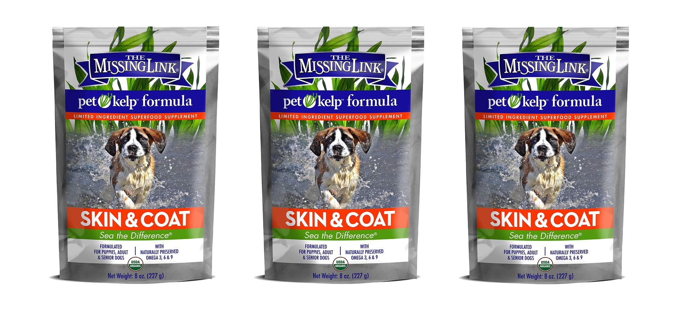 The Missing Link 3 Pack of Pet Kelp Formula, 8 Ounces Each, Superfood Supplement for Dogs, Skin and Coat