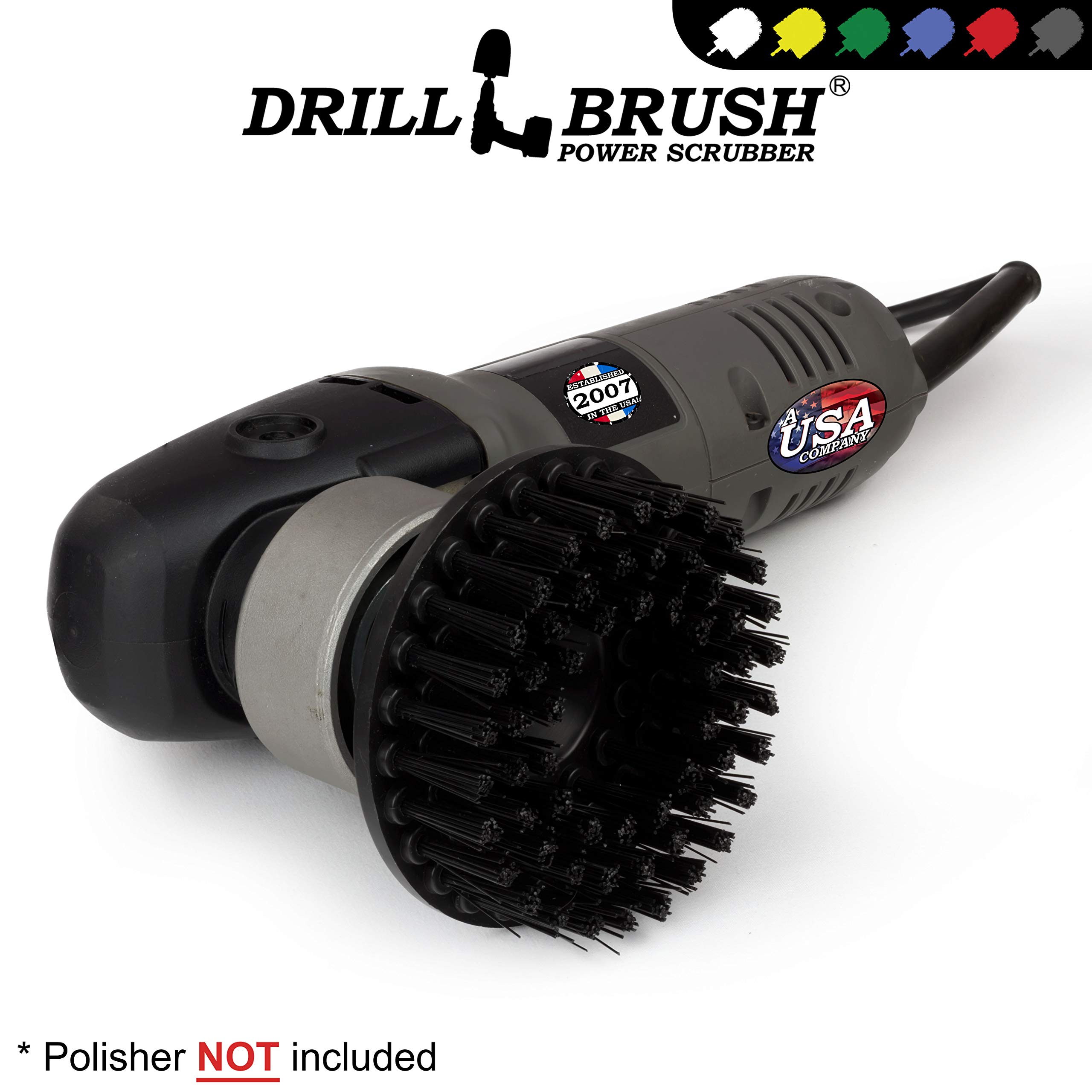 Industrial 5-Inch Threaded 5/16x24 Ultra Stiff Drill Scrub Brush - Dual Action Polisher - Electric Power Drill Brush Attachment - Contractor Cleaning Supplies - Electric Spin Scrubber for Oil Stains