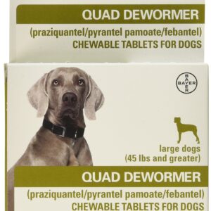 Bayer Animal Health Quad Dewormer for Large Dogs (Over 45 lbs) 2 Chewable Tablets