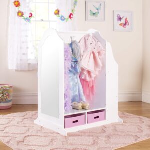 Guidecraft Dress Up Vanity – White: Dresser, Armoire with Storage Bins and Mirror for Kids, Toddlers Playroom Organizer, Children Furniture