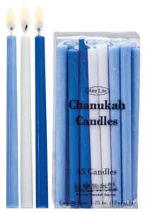 rite lite deluxe chanukah candles - assorted blue, light blue & white 45 hanukkah menorah candles