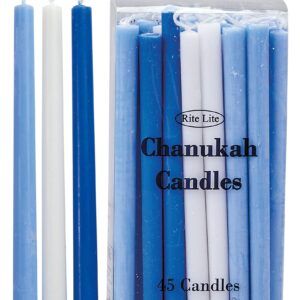 Rite Lite Deluxe Chanukah Candles - Assorted Blue, Light Blue & White 45 Hanukkah Menorah Candles