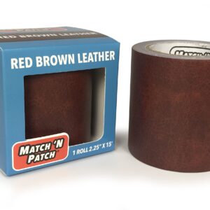 MATCH 'N PATCH Realistic Leather Repair Tape - Durable, Easy-to-Apply, Professional Grade, Versatile Use, Designed in North Carolina for Furniture Restoration & DIY - Red Brown, 2.25 inch x 15 feet