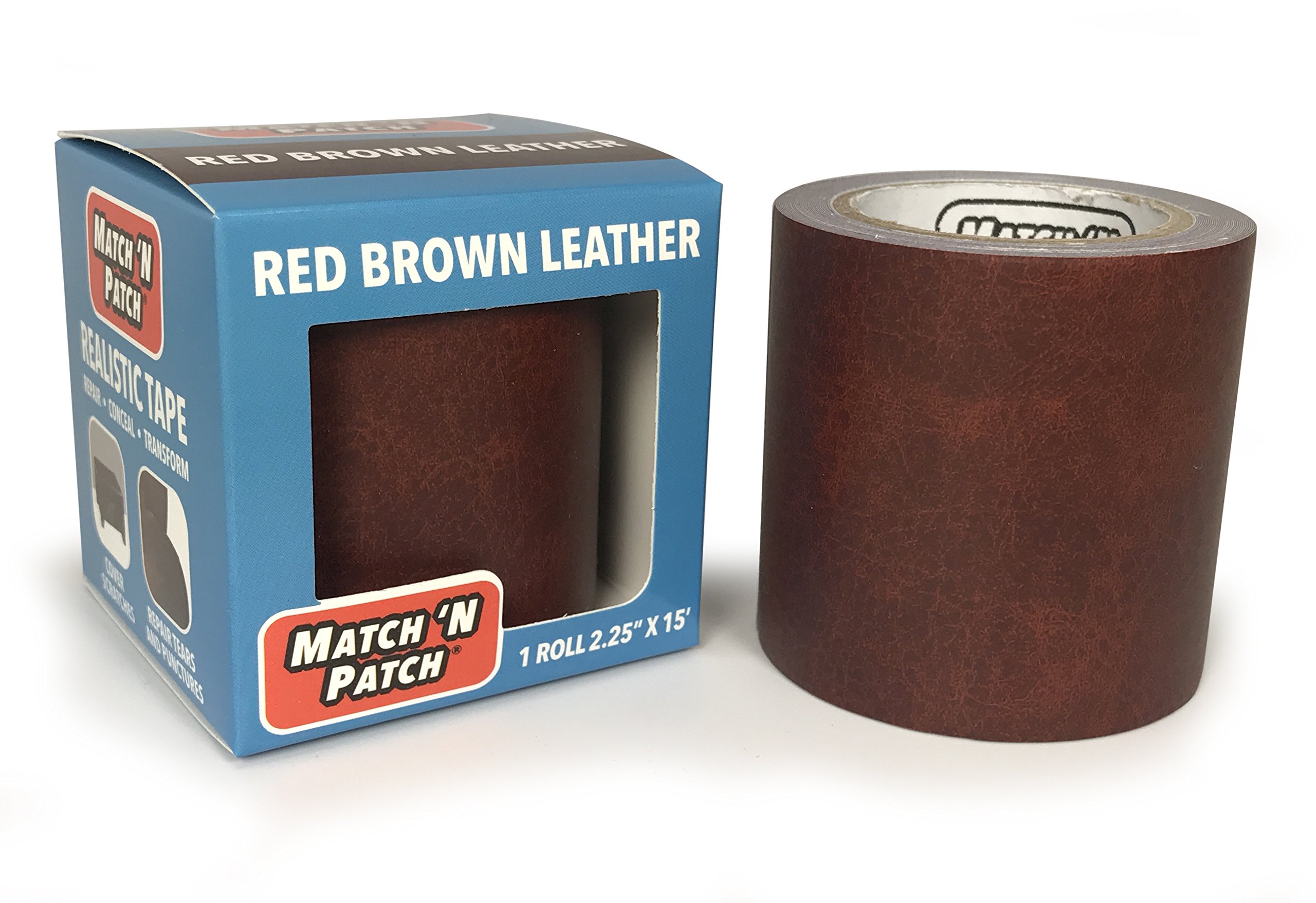 MATCH 'N PATCH Realistic Leather Repair Tape - Durable, Easy-to-Apply, Professional Grade, Versatile Use, Designed in North Carolina for Furniture Restoration & DIY - Red Brown, 2.25 inch x 15 feet