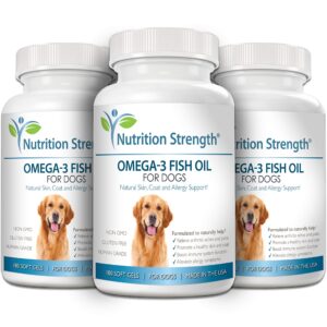 Nutrition Strength Omega 3 Fish Oil Soft Gels for Dogs with EPA & DHA Fatty Acids for Heart, Skin, Coat & Allergy Support, Hip & Joint & Arthritis Dog Supplement, 180 Soft Gels