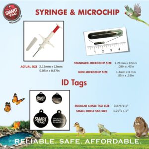 SMART TAG ISO Data Microchip with Lifetime Pet Recovery Service/24-7 US Call Center/Free Registration, Implanter & Metal ID Tag for Dogs, Cats, Horses & All Animals, 12 Gauge/25 Pack