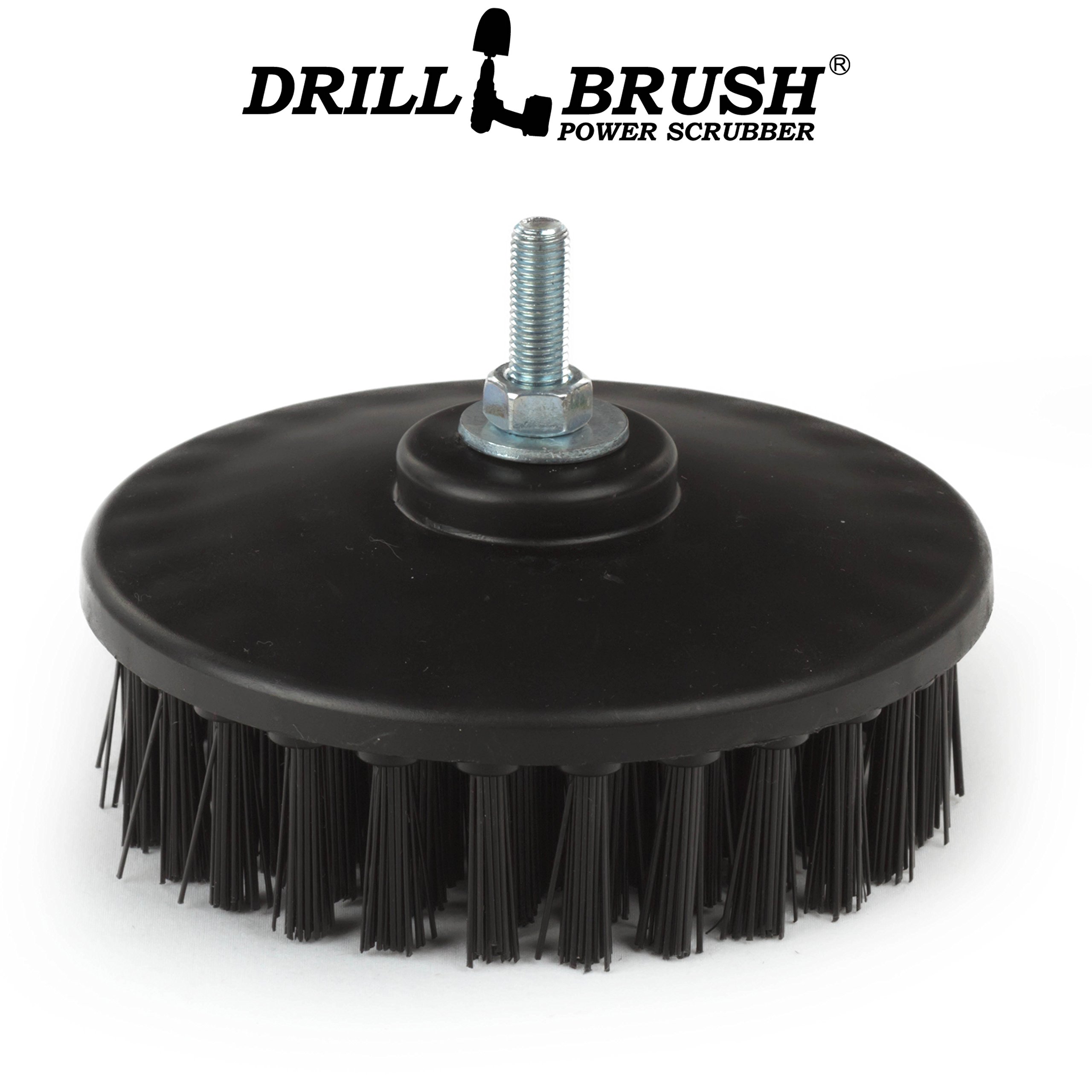 Industrial 5-Inch Threaded 5/16x24 Ultra Stiff Drill Scrub Brush - Dual Action Polisher - Electric Power Drill Brush Attachment - Contractor Cleaning Supplies - Electric Spin Scrubber for Oil Stains