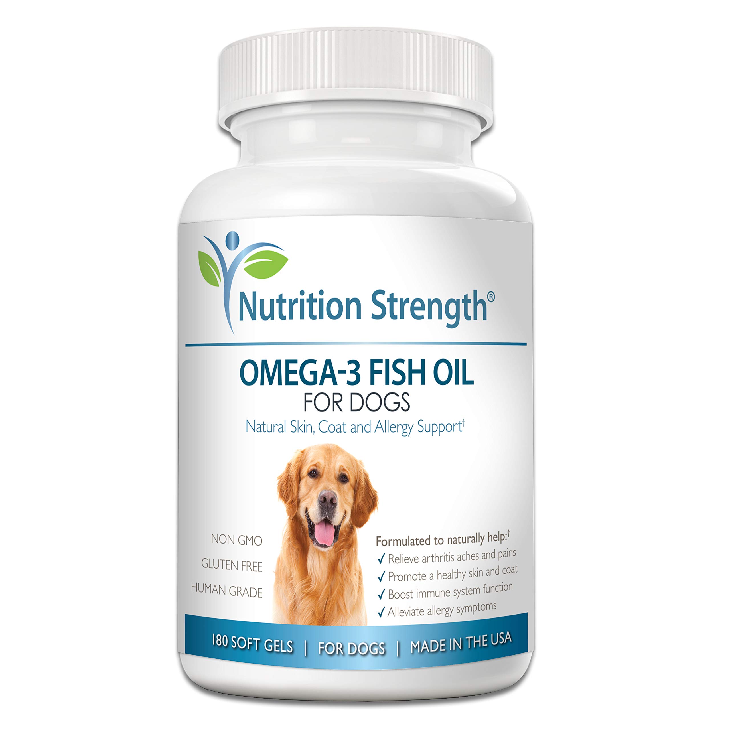 Nutrition Strength Omega 3 Fish Oil Soft Gels for Dogs with EPA & DHA Fatty Acids for Heart, Skin, Coat & Allergy Support, Hip & Joint & Arthritis Dog Supplement, 180 Soft Gels