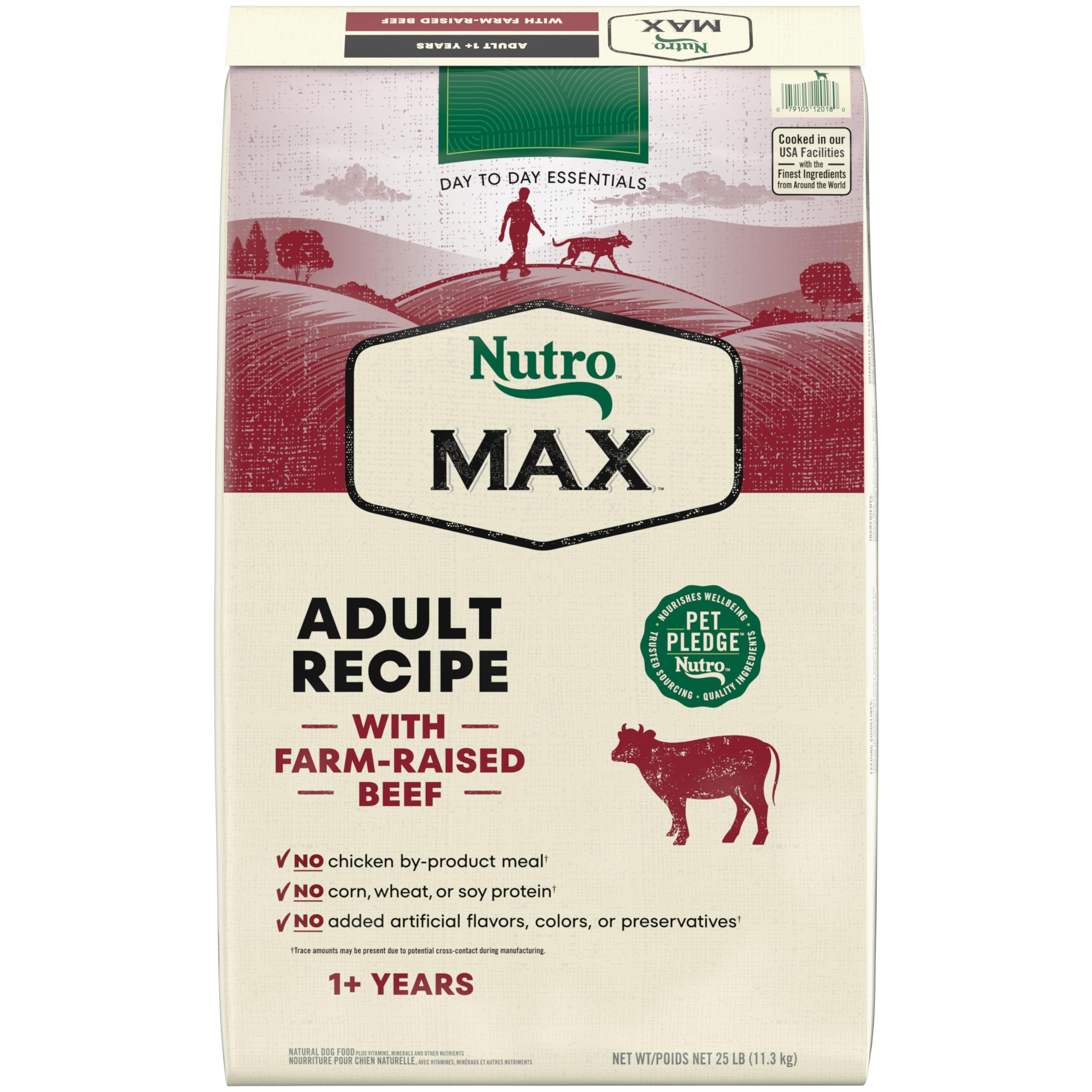 NUTRO MAX Adult Recipe Dry Dog Food With Farm Raised Beef, 25 LB Bag