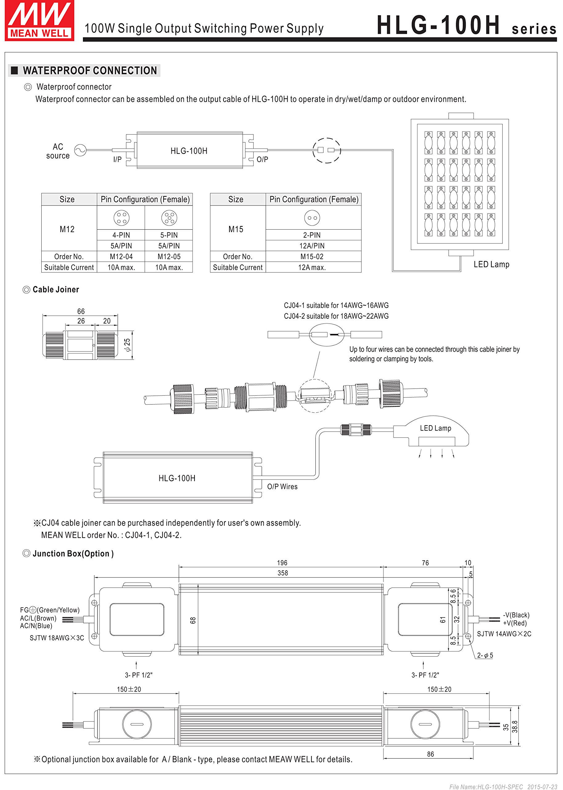 MEAN WELL HLG-100H-48 100 W Single Output 2 A 48 Vdc Output Max IP67 Switching Power Supply - 1 item(s)