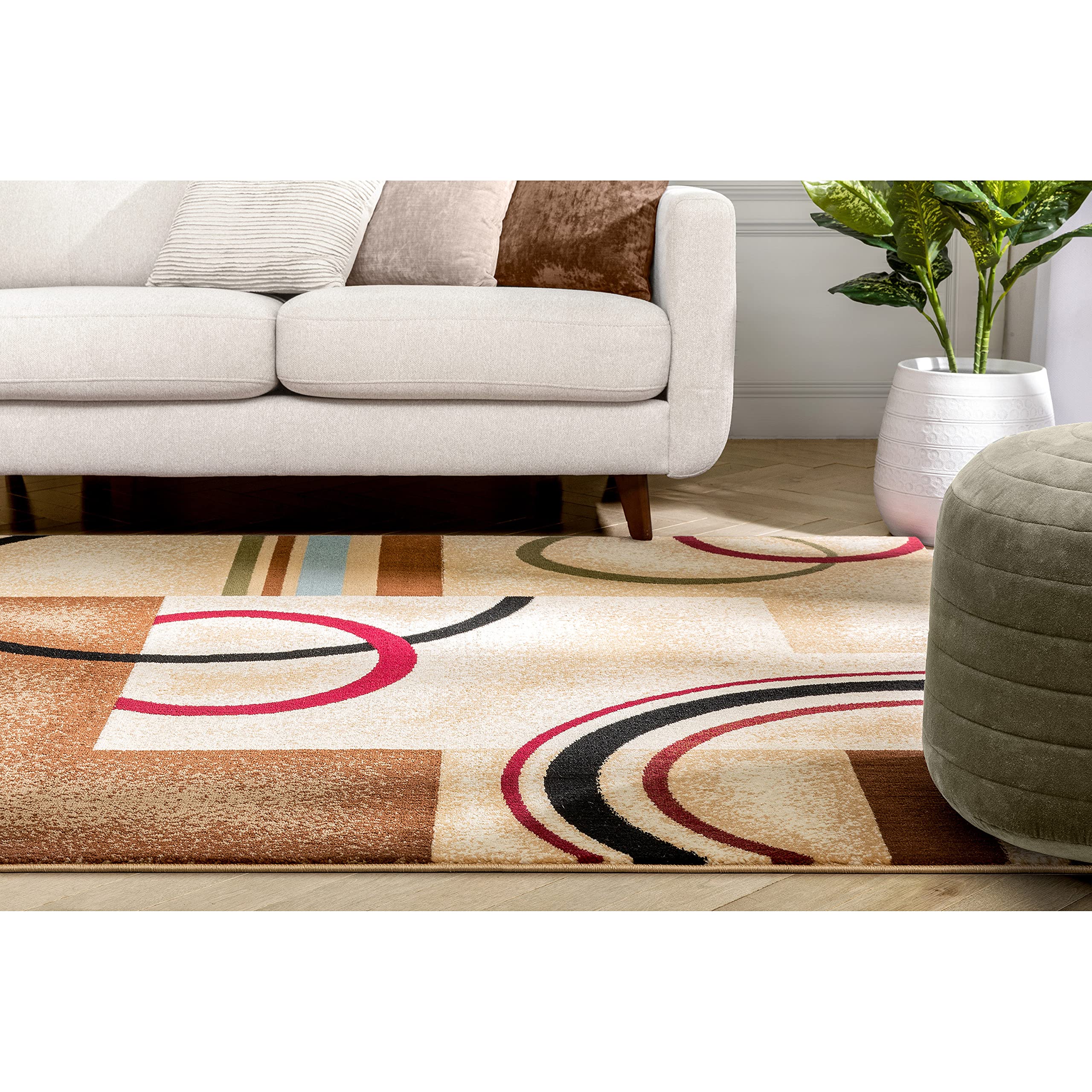 Well Woven Barclay Collection Arcs & Shapes Red 5x7 Area Rug - for Living Room, Bedroom, and Dining Room