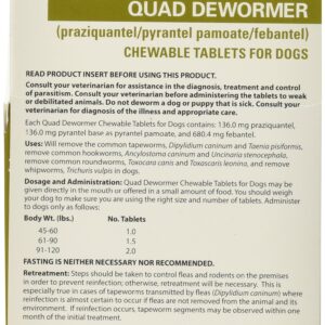 Bayer Animal Health Quad Dewormer for Large Dogs (Over 45 lbs) 2 Chewable Tablets