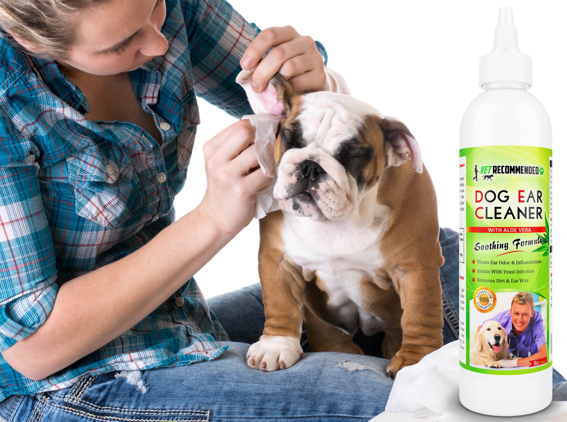 Vet Recommended Dog Ear Cleanser with Natural Aloe Vera for Dog Ear Cleaning (8oz/240ml).