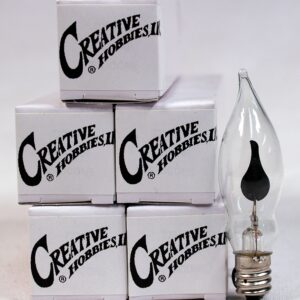 Creative Hobbies A101 Flicker Flame Light Bulb -3 Watt, 130 Volt, E12 Candelabra Base, Flame Shaped, Nickel Plated Base,- Dances with a Flickering Orange Glow -Wholesale Box of 10 Bulbs