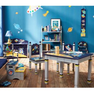 Fantasy Fields Outer Space 3 Tier Kids Bookcase, Wooden Kids Book Shelf with Hand Crafted Designs and Toy Storage Drawer, Blue