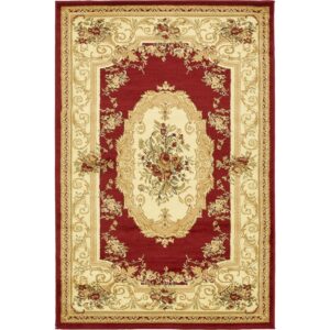 unique loom versailles collection traditional classic floral motif area rug (4' 0 x 6' 0 rectangular, burgundy/ ivory)