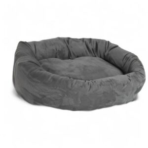 Majestic Pet 32 Inch Suede Calming Dog Bed Washable – Cozy Soft Round Dog Bed with Spine Support for Dogs to Rest their Head - Fluffy Donut Dog Bed 32x23x7 (Inch) - Round Pet Bed Medium – Gray