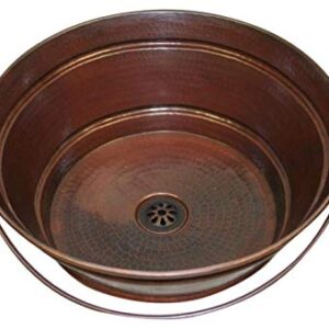 SimplyCopper 15" Rustic Round Copper BUCKET Vessel Bath Sink with a Daisy Drain