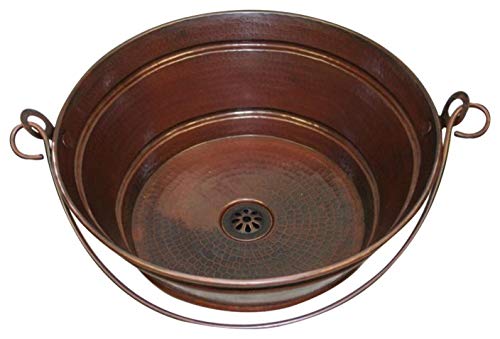 SimplyCopper 15" Rustic Round Copper BUCKET Vessel Bath Sink with a Daisy Drain