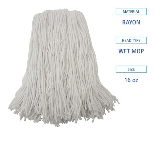 Boardwalk Premium Cut-End Wet Mop Heads, Rayon, 16oz, White, 12/Carton