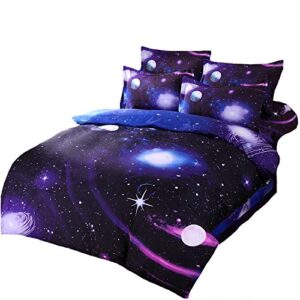 suncloris,3d shining blue galaxy star queen size 4pc bedding sets1 * duvet cover 1 * flat sheet 2 * pillowcase (no comforter inside) (queen, flat sheet)