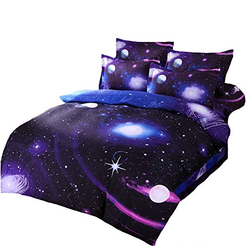 Suncloris,3D Shining Blue Galaxy Star Queen Size 4pc Bedding Sets1 * Duvet Cover 1 * Flat Sheet 2 * Pillowcase (no Comforter Inside) (Queen, Flat Sheet)