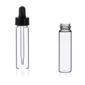 MagnaKoys® 2 Dram 1/4 oz Clear Glass Vials w/Straight Black Bulb Eye Glass Droppers for Essential Oils & Liquids (Pack of 2)