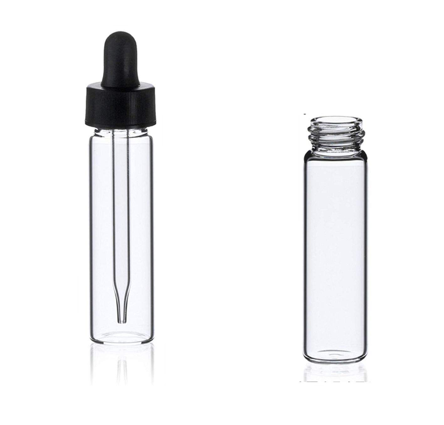 MagnaKoys® 2 Dram 1/4 oz Clear Glass Vials w/Straight Black Bulb Eye Glass Droppers for Essential Oils & Liquids (Pack of 2)